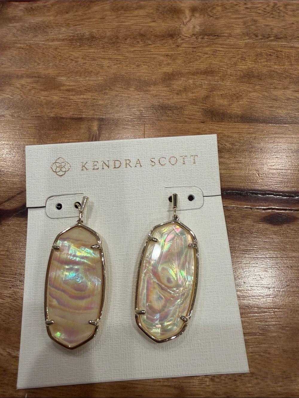 Kendra Scott Iridescent Mother-of-Pearl Gold-Trim Dangle Earrings